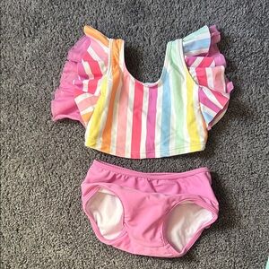 Ruffle Butts Girls Rainbow Stripe bikini. 18-24m
